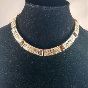 Vintage Silver Tone Cleopatra Choker Collar Statement Necklace